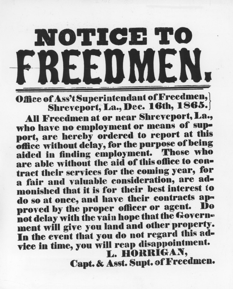 printed broadside warning ex-slaves to contract